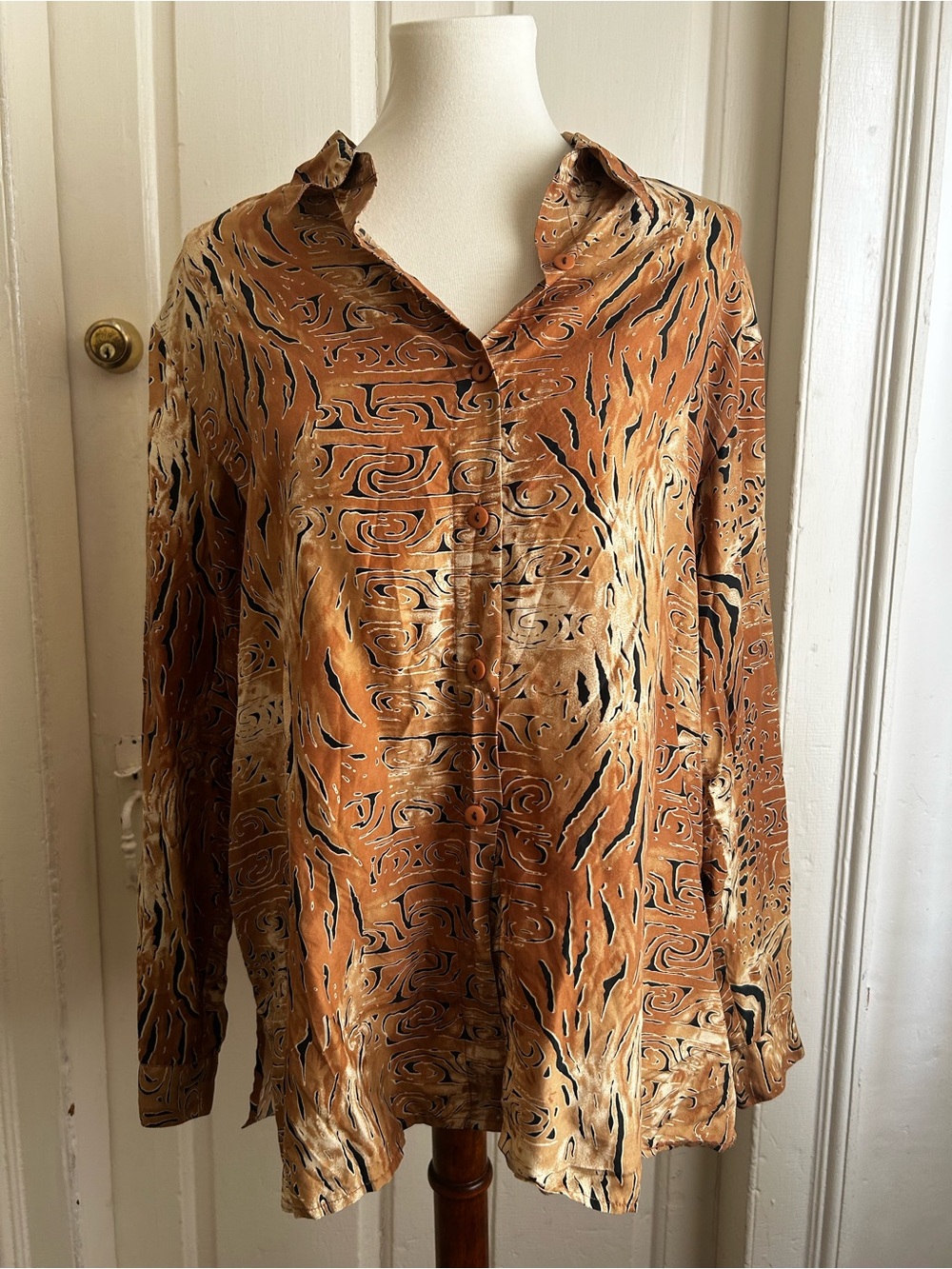 Vintage Anna & Frank 100% Silk Abstract Print Button Up Blouse Women's Large